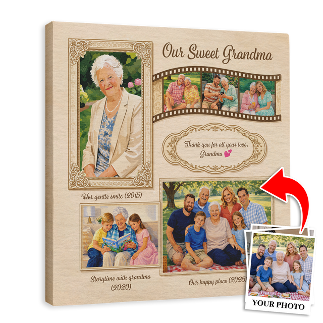 Personalized Grandma Photo Canvas – Custom Family Memory Gift for Grandma
