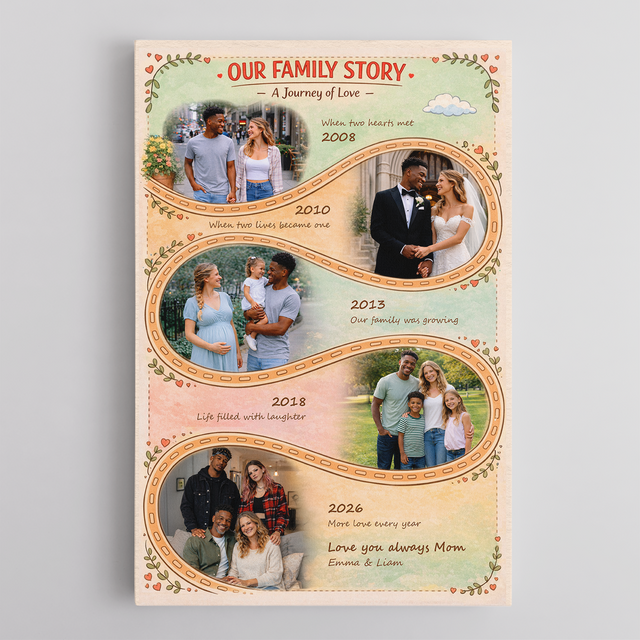 Mother’s Day Gift for Mom, Personalized Family Story Canvas