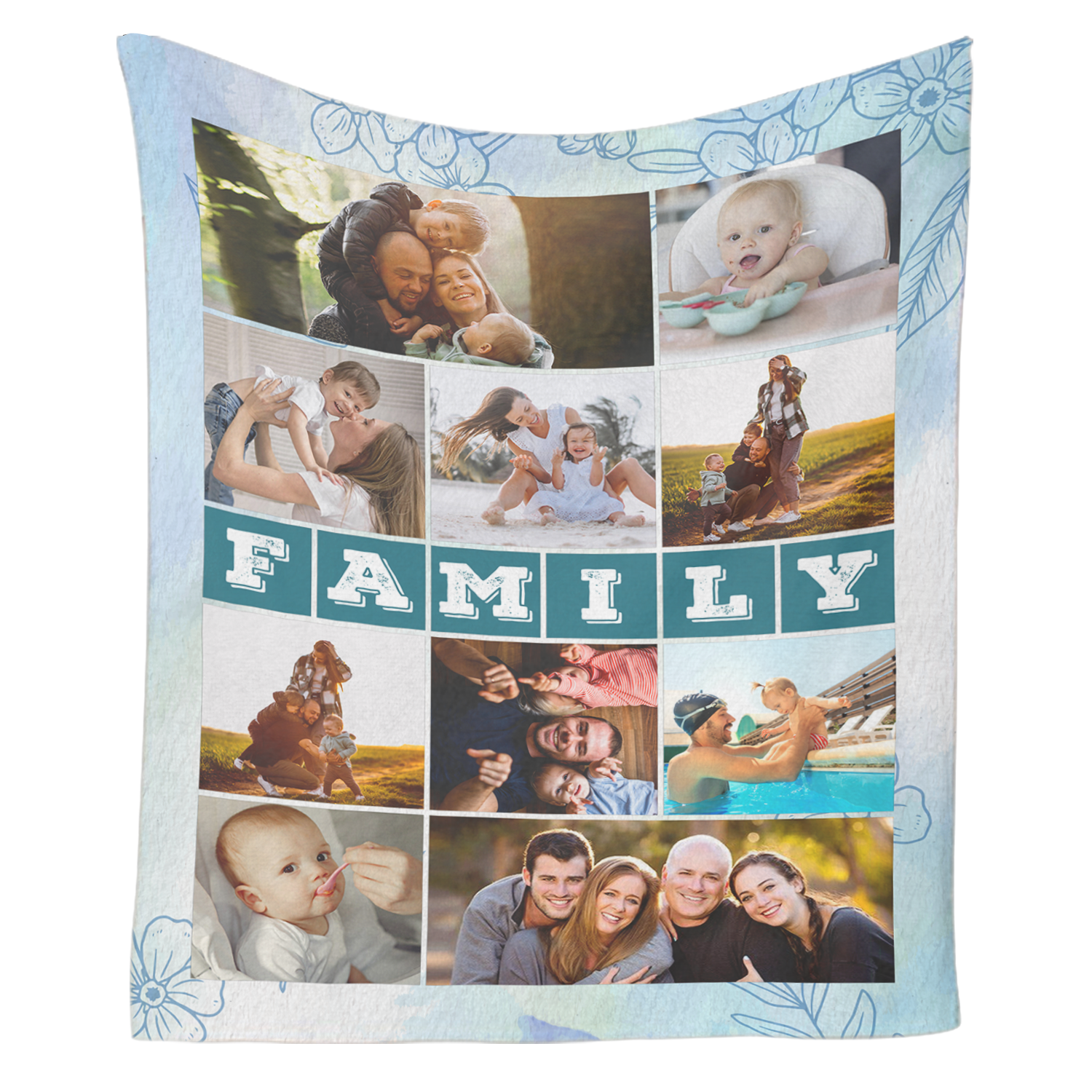 Family Custom Photo Collage, 10 Pictures Blanket