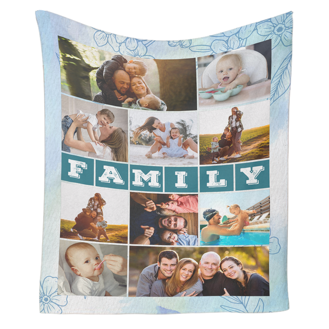 Family Custom Photo Collage, 10 Pictures Blanket