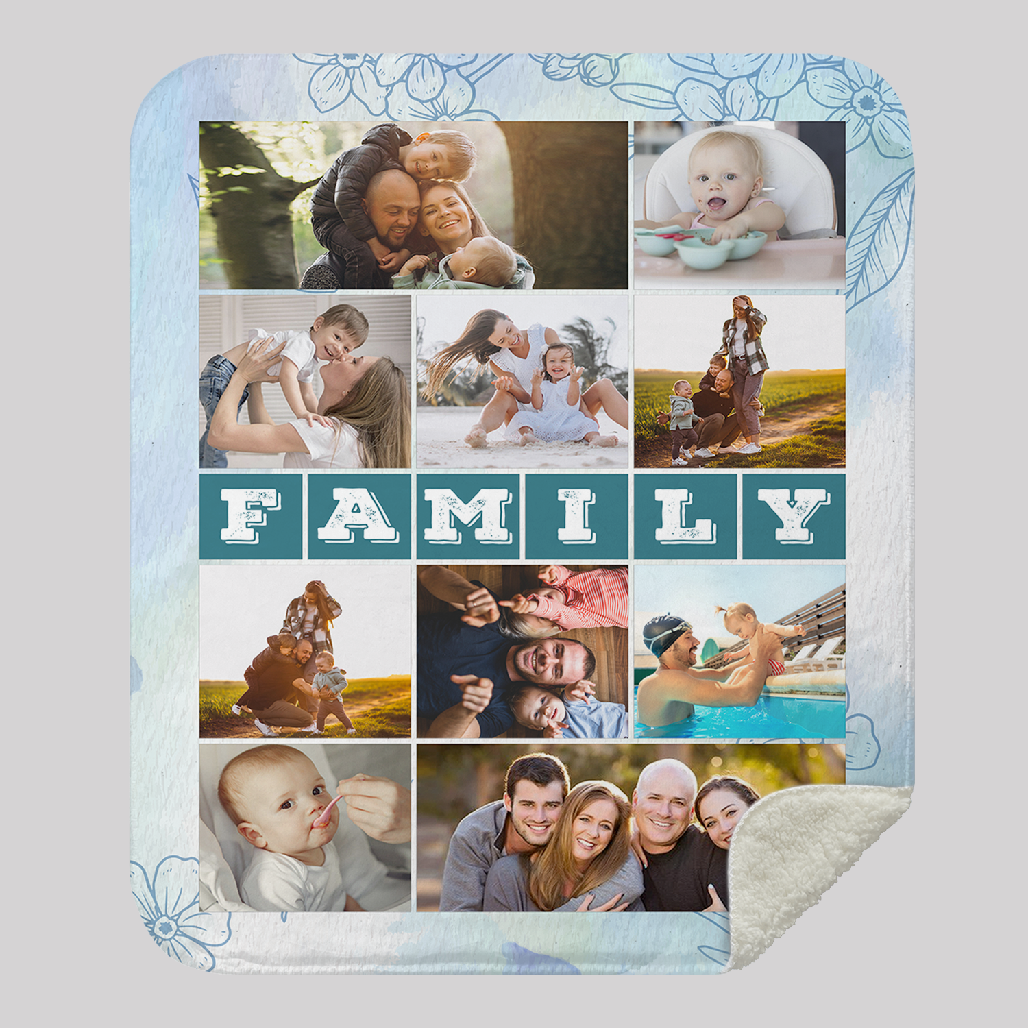 Family Custom Photo Collage, 10 Pictures Blanket