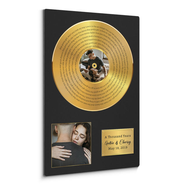 Personalized Gold Vinyl Photo & Song Lyrics Metal Print