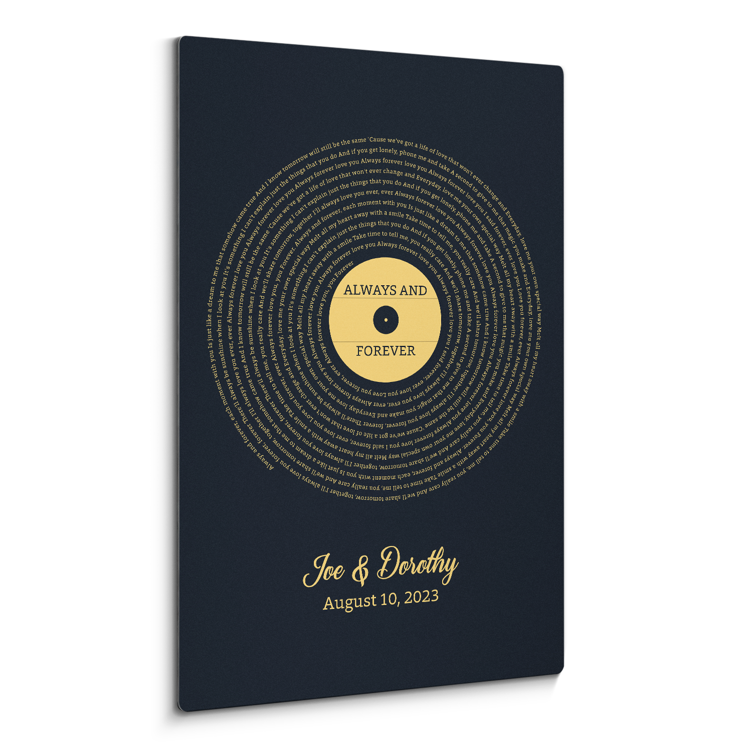 Personalized Gold Vinyl Song Lyrics Metal Print - Golden Anniversary