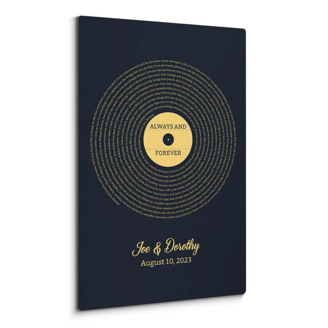 Personalized Gold Vinyl Song Lyrics Metal Print - Golden Anniversary