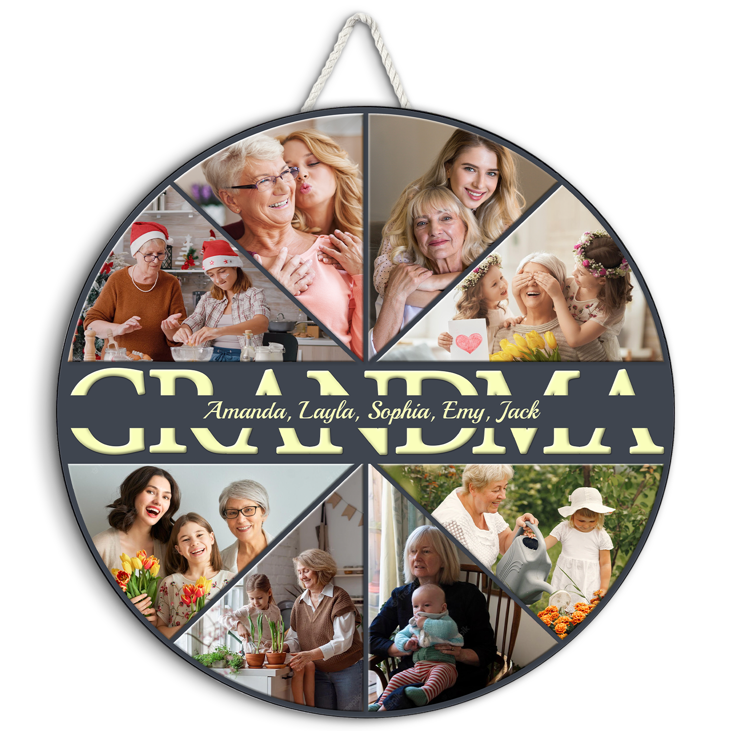 Grandma Custom Upload Photo, Customizable Name, Gift For Mother's Day, Round Wood Sign
