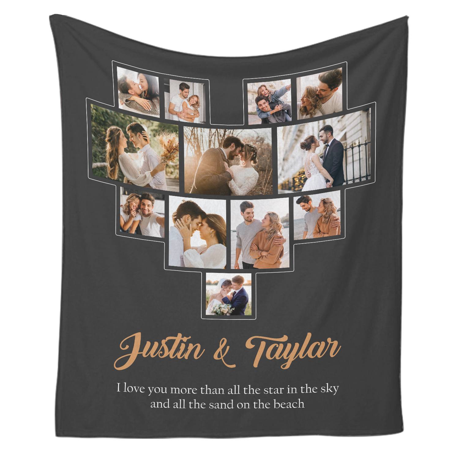 Personalized Heart Shape Photo Blanket - Custom Name & Message