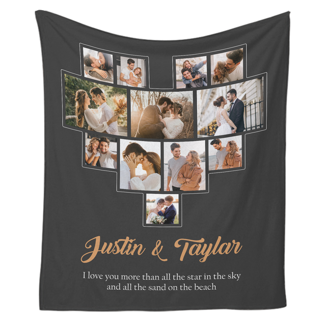 Personalized Heart Shape Photo Blanket - Custom Name & Message