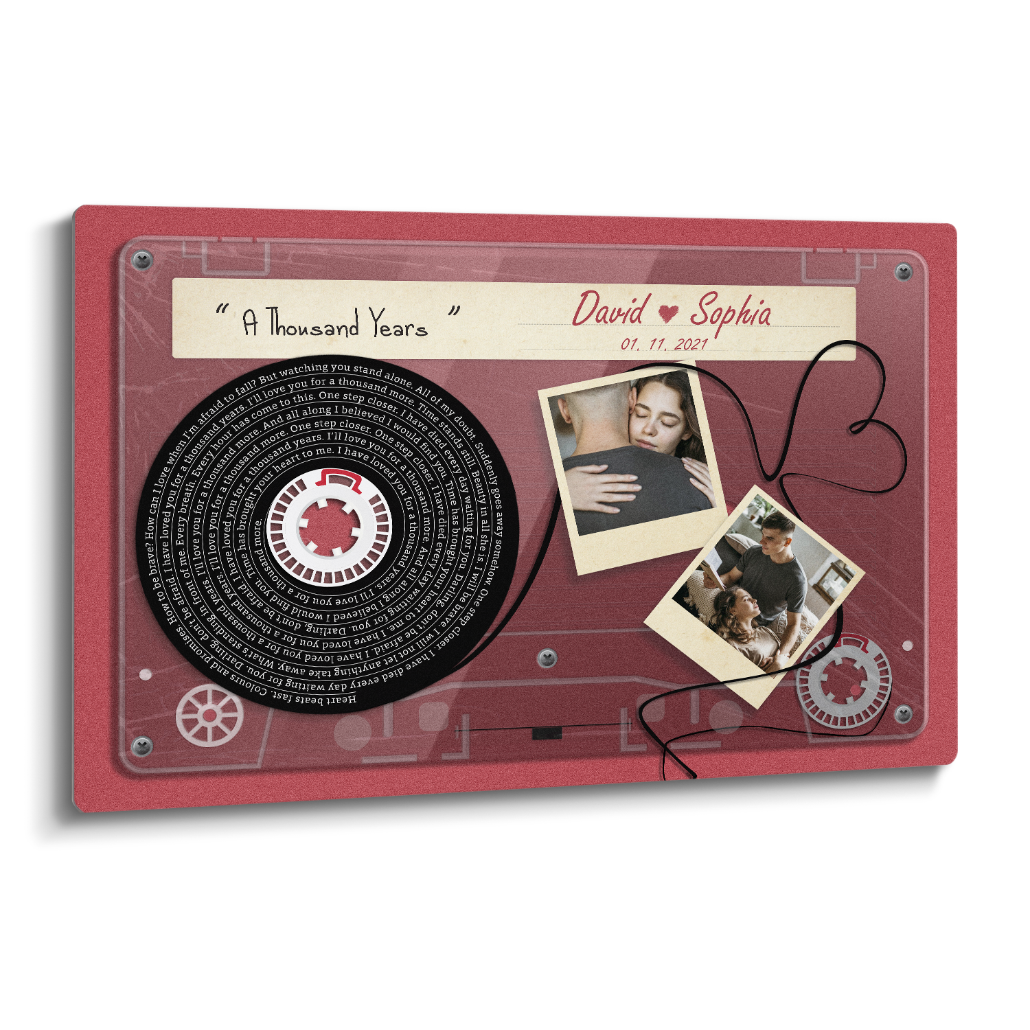 Personalized Cassette Photo & Song Lyrics Metal Print