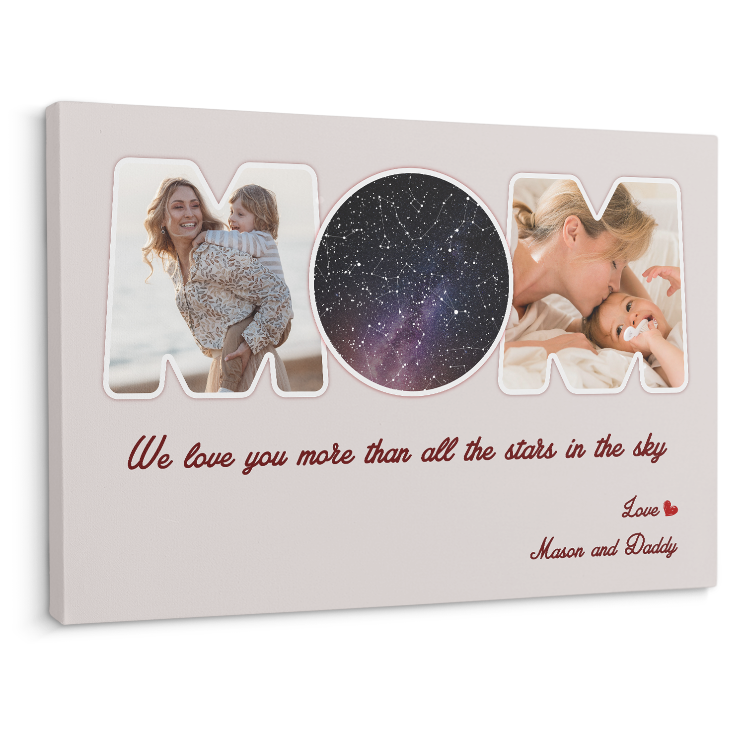 Light Grey Mom Star Map Photo Collage Canvas Print