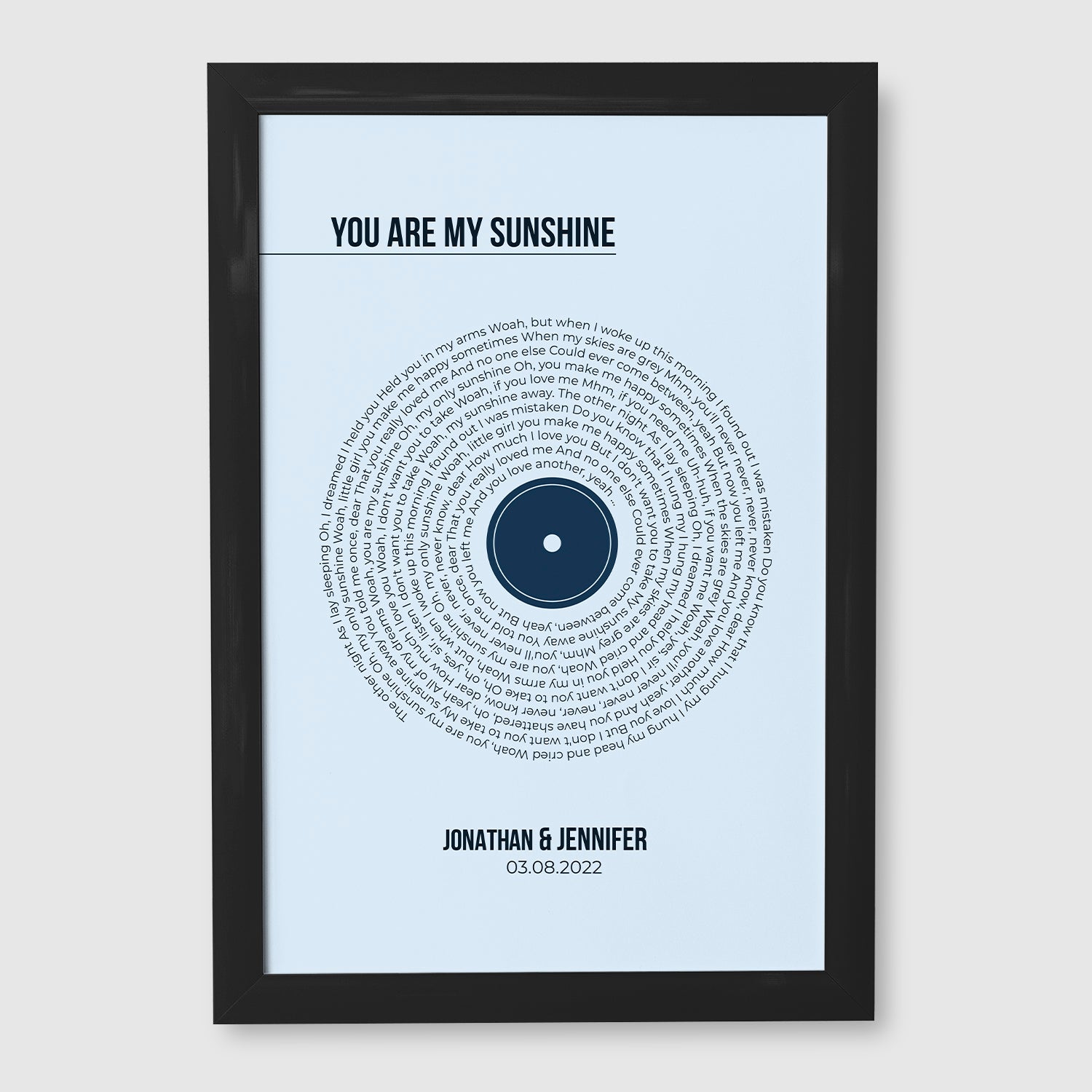 Custom Song Lyrics Print, Minimalist Pastel Blue Vinyl Record Wall Art