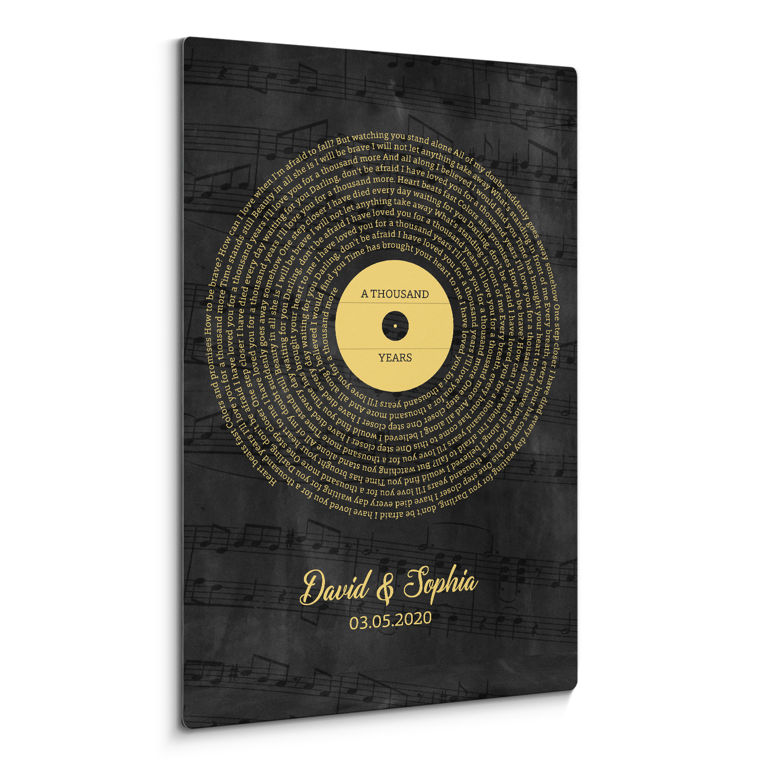 Personalized Gold Vinyl Record Song Lyrics Metal Print