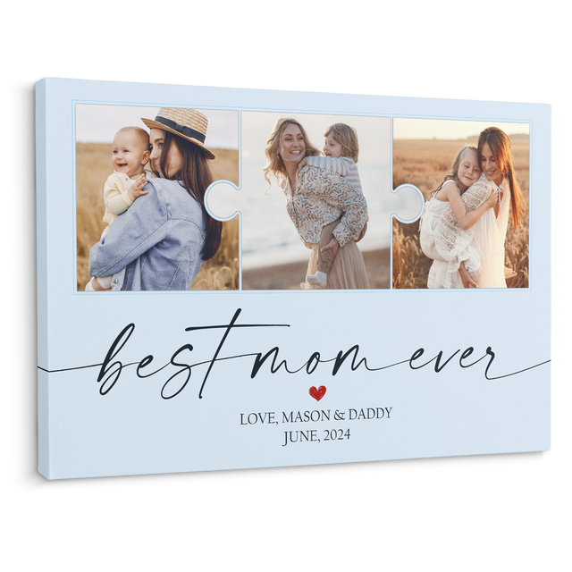 Best Mom Ever Photo Collage Canvas Print Light Blue Background