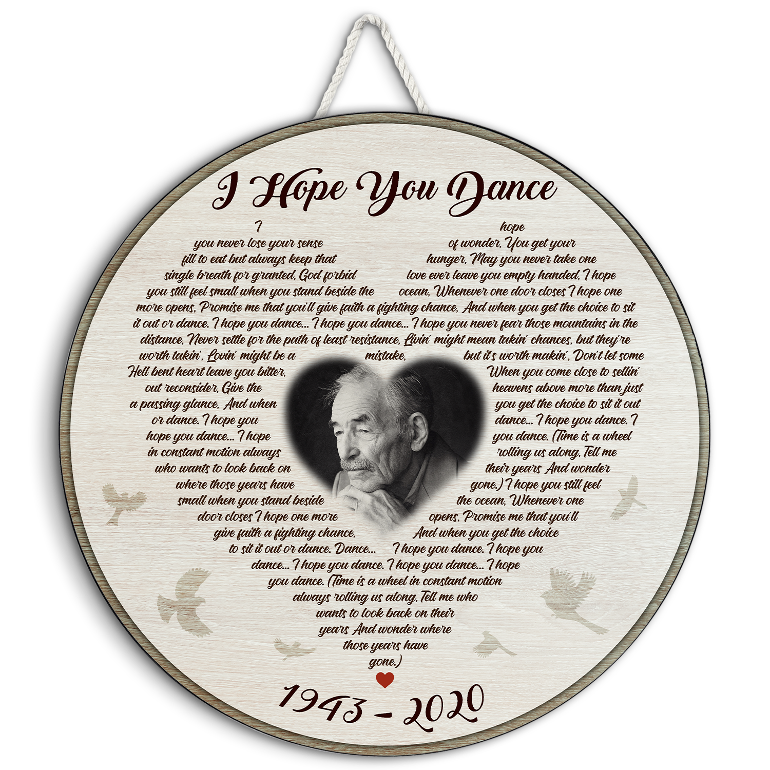 Personalized Round Wood Sign with Custom Photo and Lyrics, Memorial Gifts