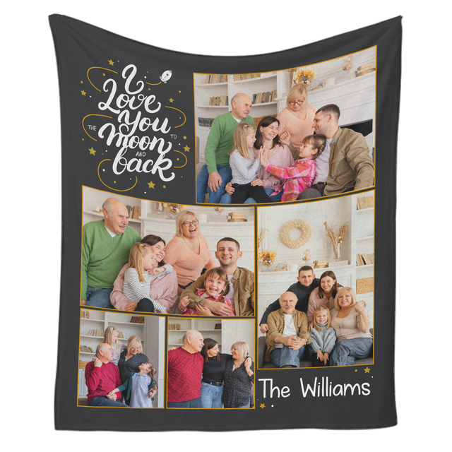 I Love You To The Moon And Back, Custom Photo Collage Blanket