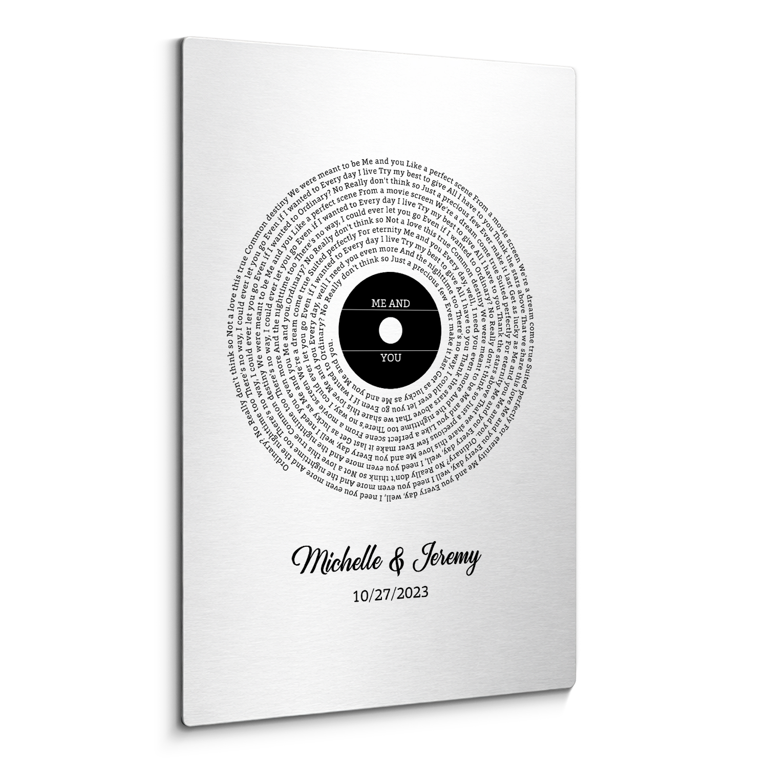 Personalized Vinyl Song Lyrics Circle Metal Print