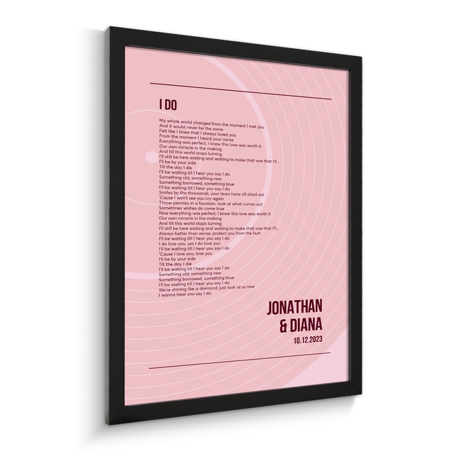 Song Lyrics Wall Art, Minimalist Tickled Pink Vinyl Record Framed Art Print
