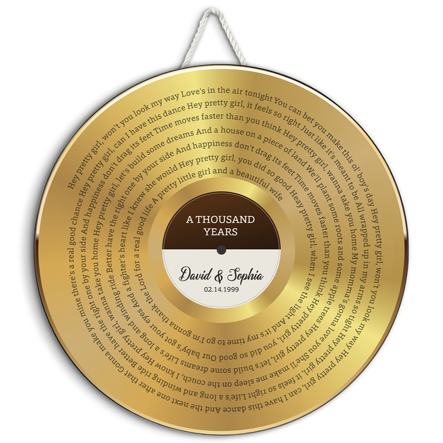 Custom Round Sign, Customizable Song Lyrics And Text, Vinyl Record, Gold Style