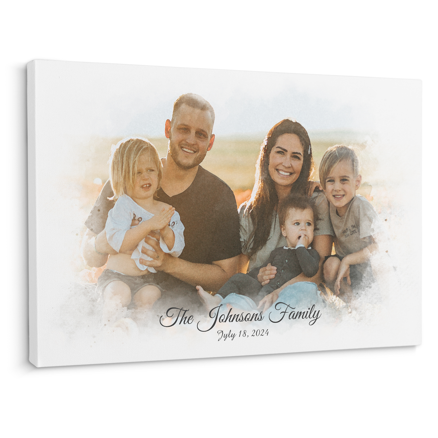 Custom Watercolor Family Portrait Canvas