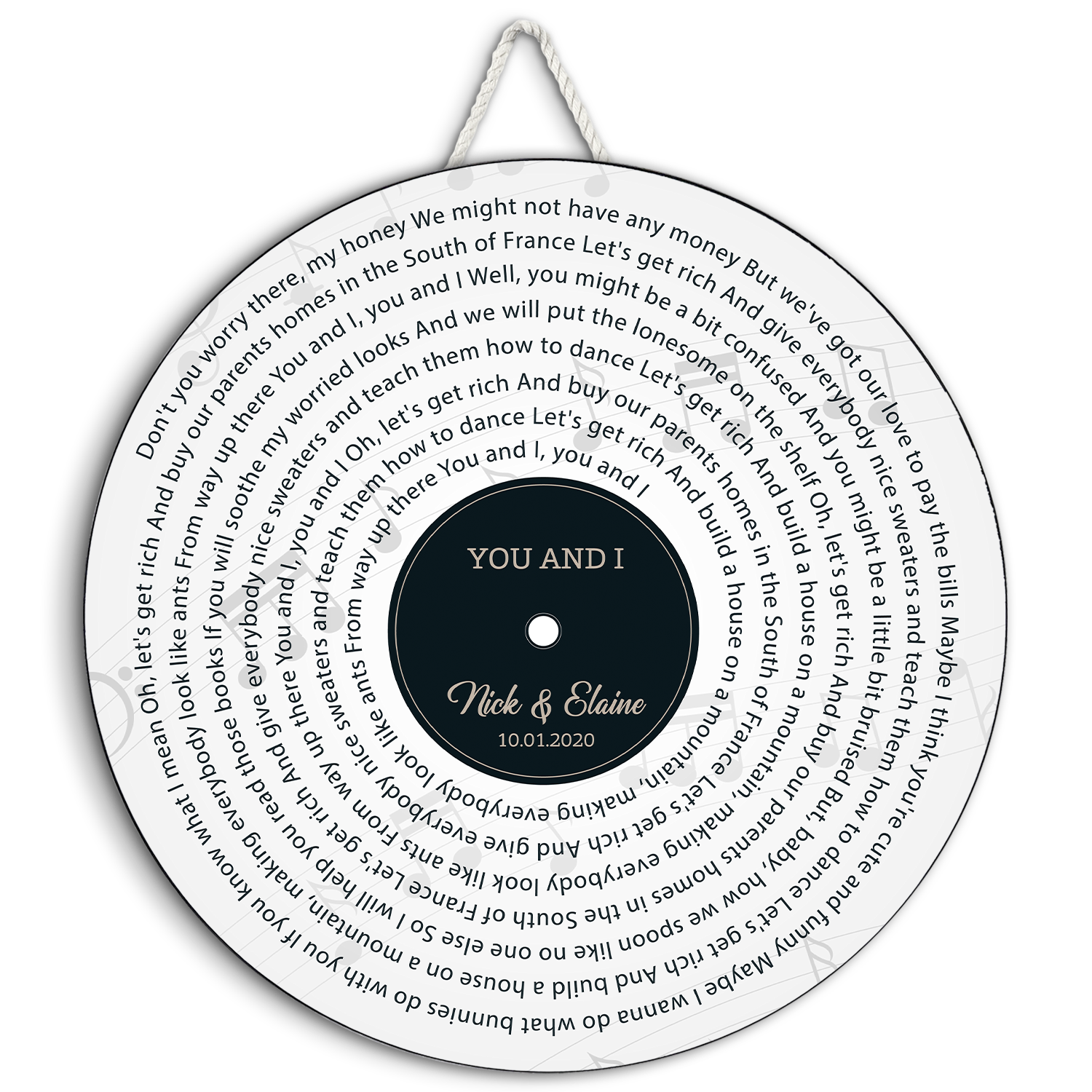 Custom Song Lyrics, Customizable Song Name And Text, White Background, Round Wood Sign