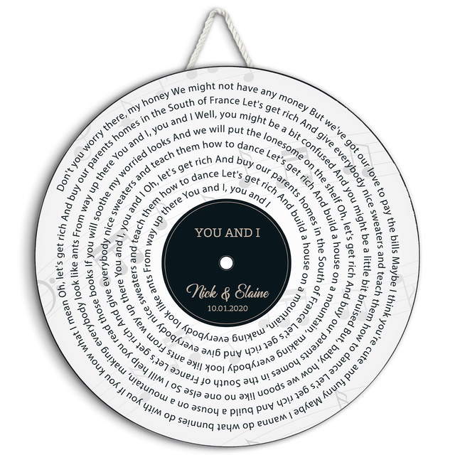 Custom Song Lyrics, Customizable Song Name And Text, White Background, Round Wood Sign