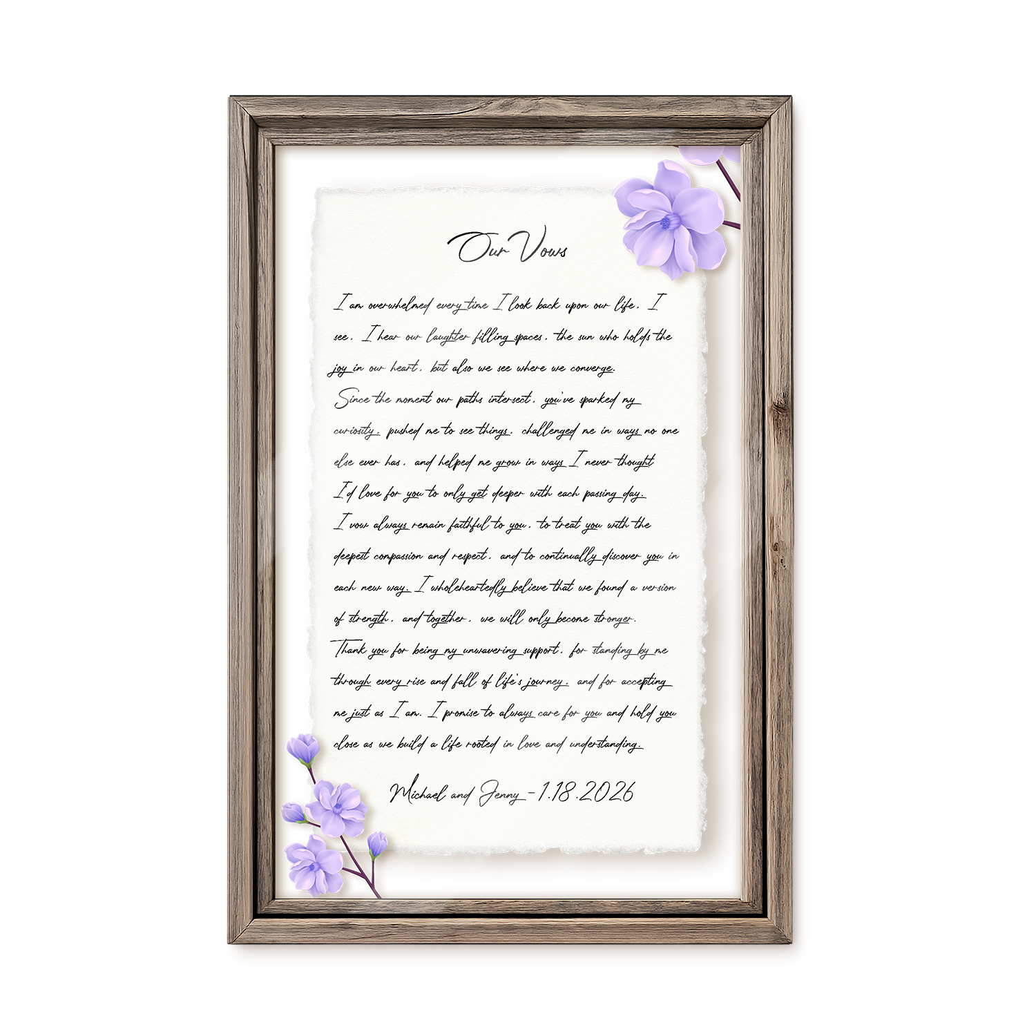 Personalized Wedding Vows 2 Layered Mix Wooden Art 8x12 inch TN03