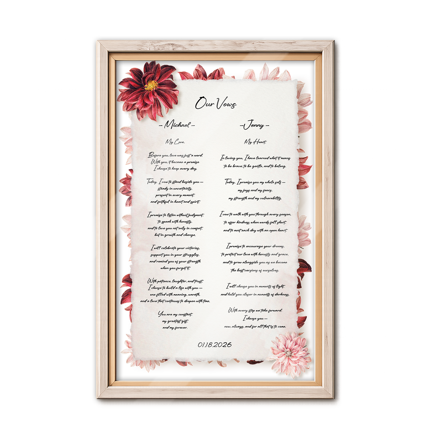 Personalized Wedding Vows 2 Layered Mix Wooden Art 8x12 inch TN04