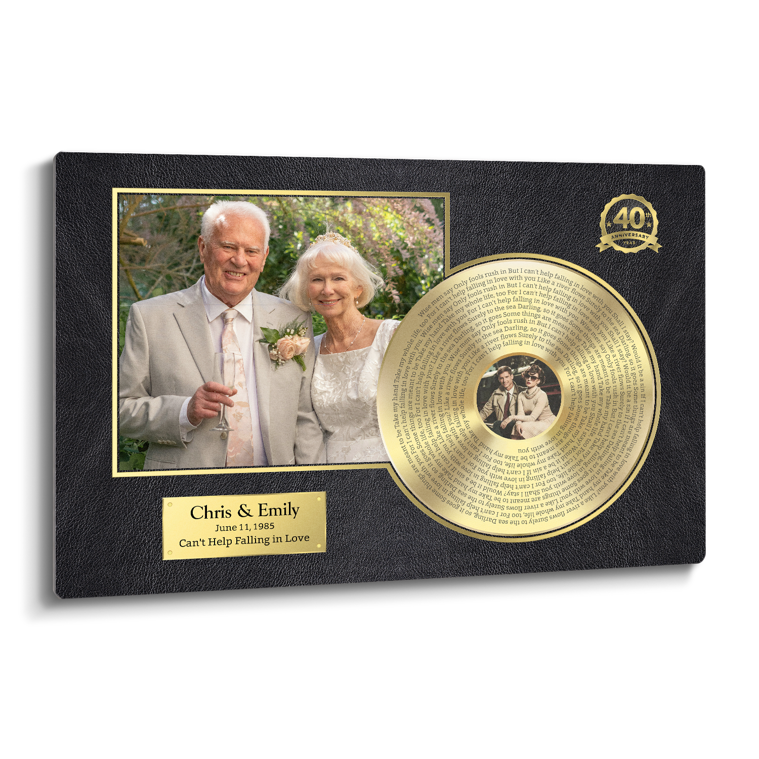 Personalized 40th Anniversary Gold Vinyl Photo & Song Lyrics Metal Print
