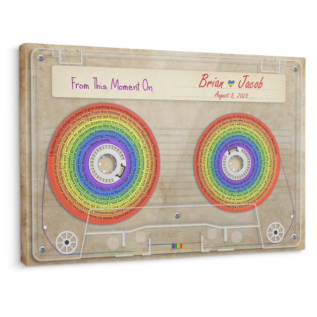 Customizable Music Song Lyrics Cassette Tape, Rainbow Gradient Art, LGBT Canvas Wall Art