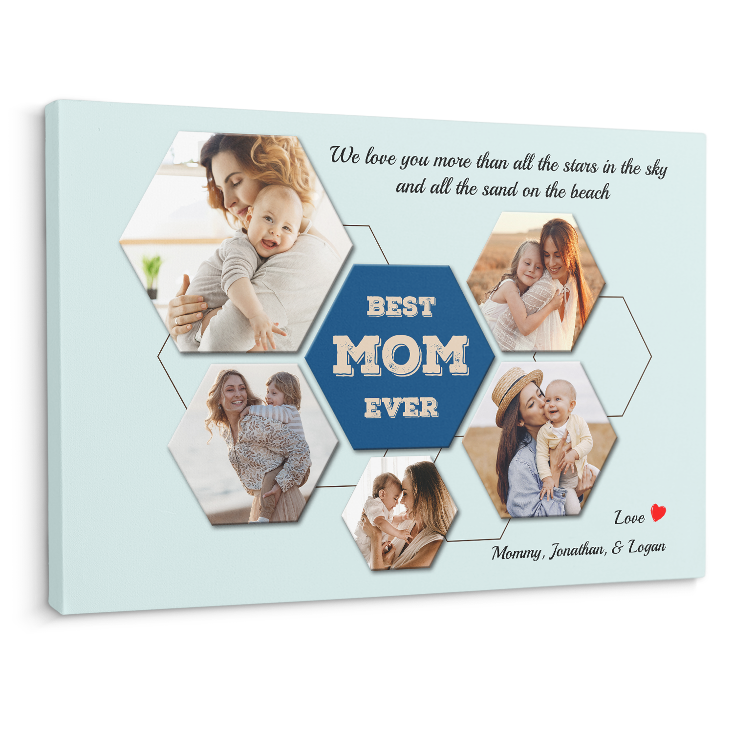 Best Mom Ever Custom Hexagon Photo Collage Canvas 5 Pictures