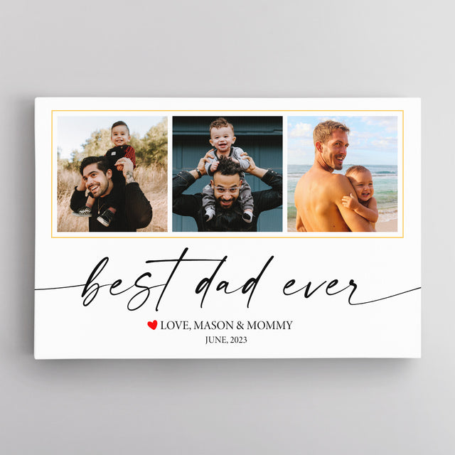 Best Dad Ever Custom Photo - Customizable White Background Canvas