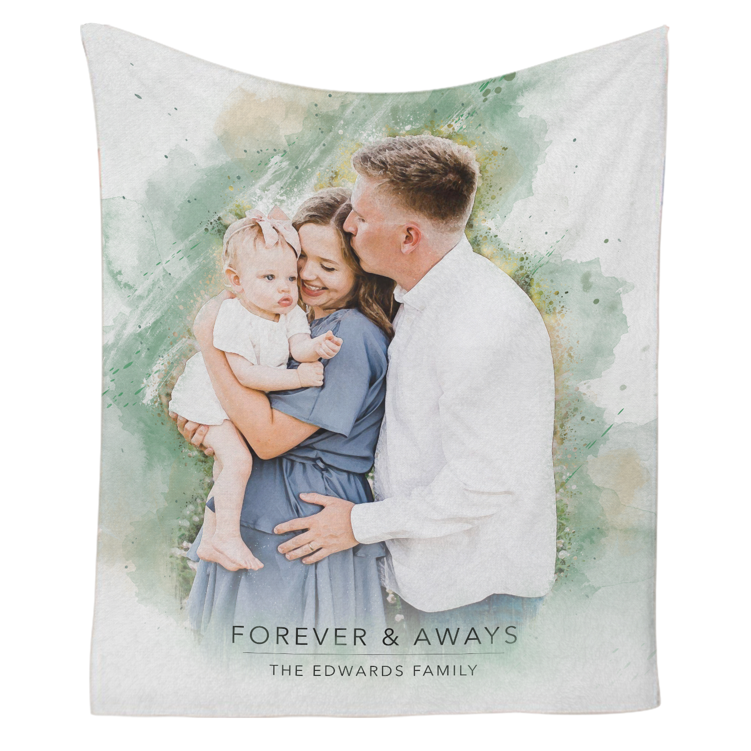 Custom Family Portrait Blanket – Personalized Photo & Name