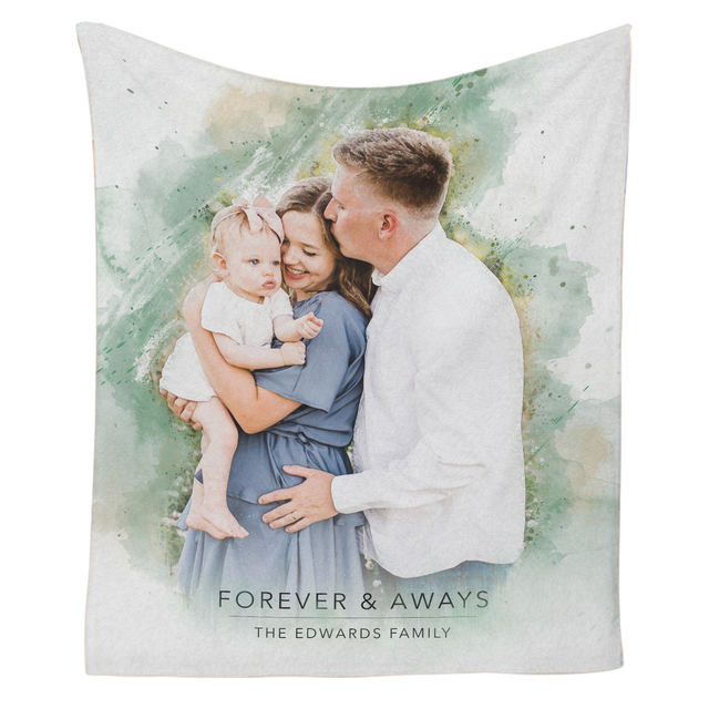 Custom Family Portrait Blanket – Personalized Photo & Name