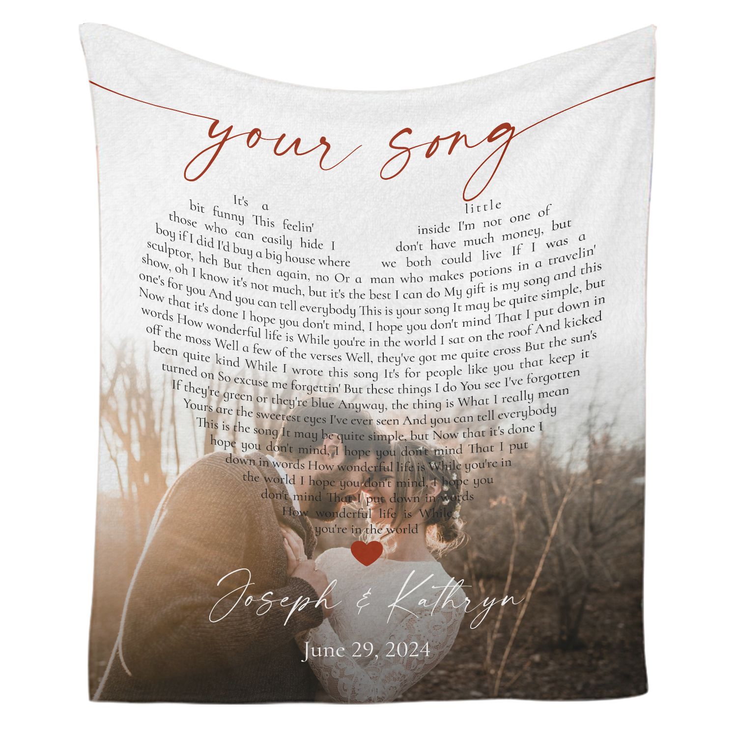 Custom Heart Shape Song Lyric Blanket