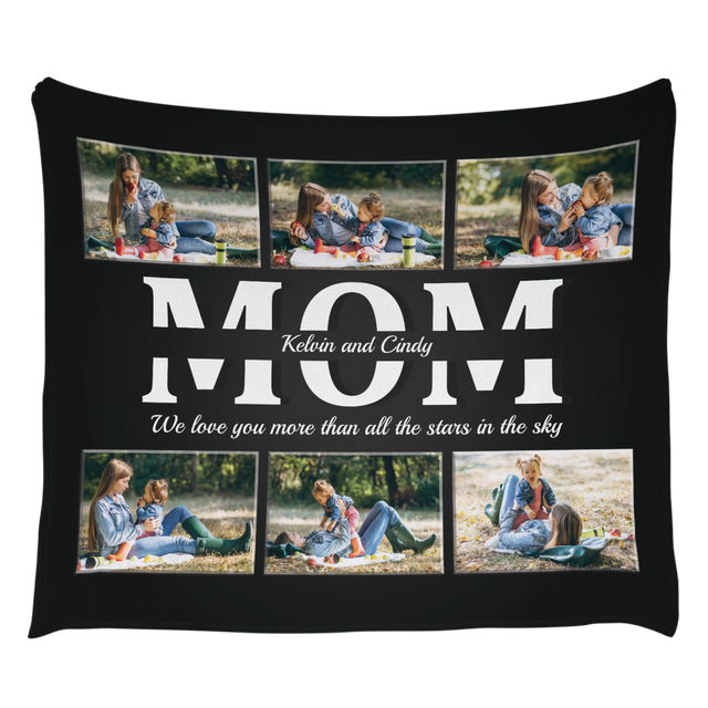 Mom Custom Photo, 6 Pictures, Customizable Name And Text Blanket