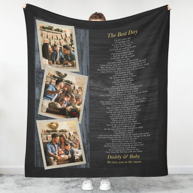 Custom Song Lyrics, Upload Photo, 3 Photos, Customizable Text, Blanket