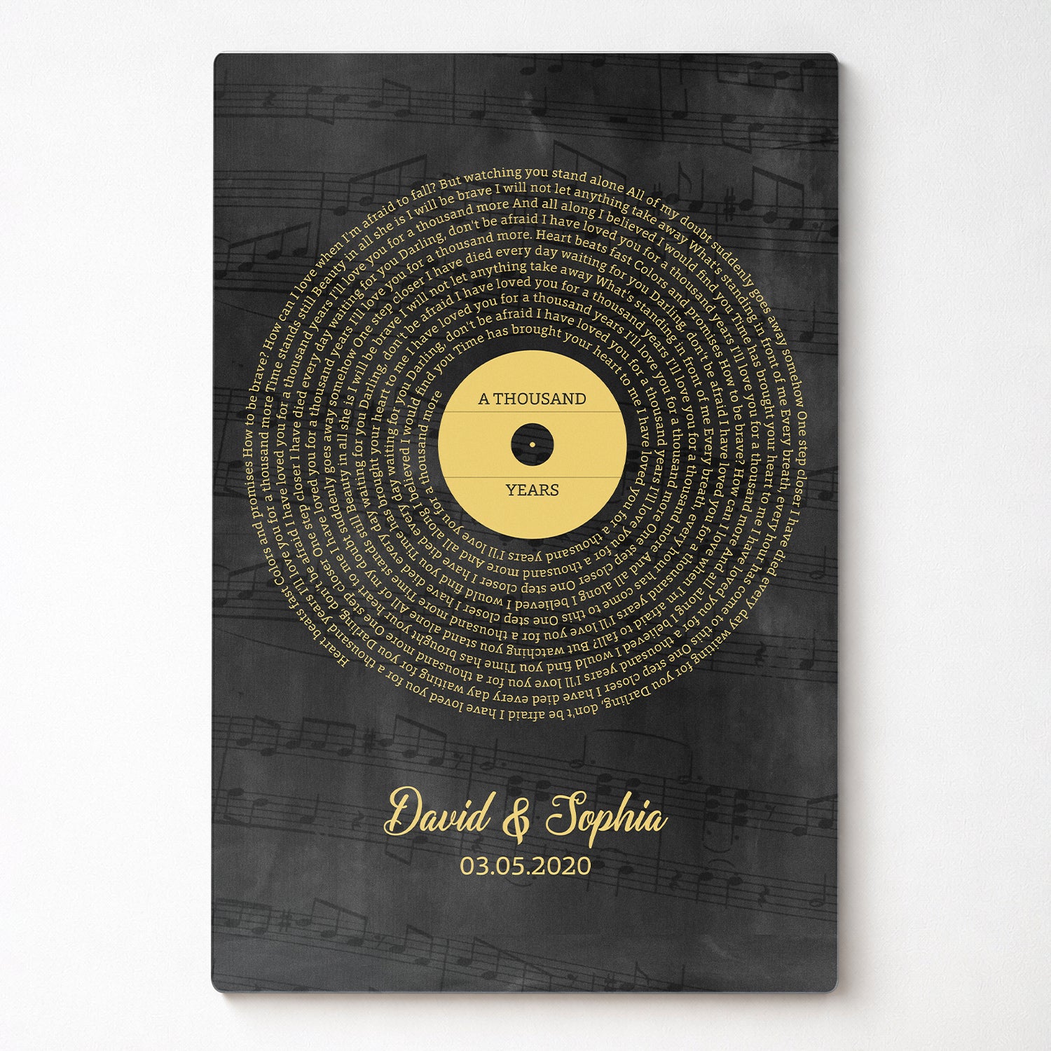 Personalized Gold Vinyl Record Song Lyrics Metal Print