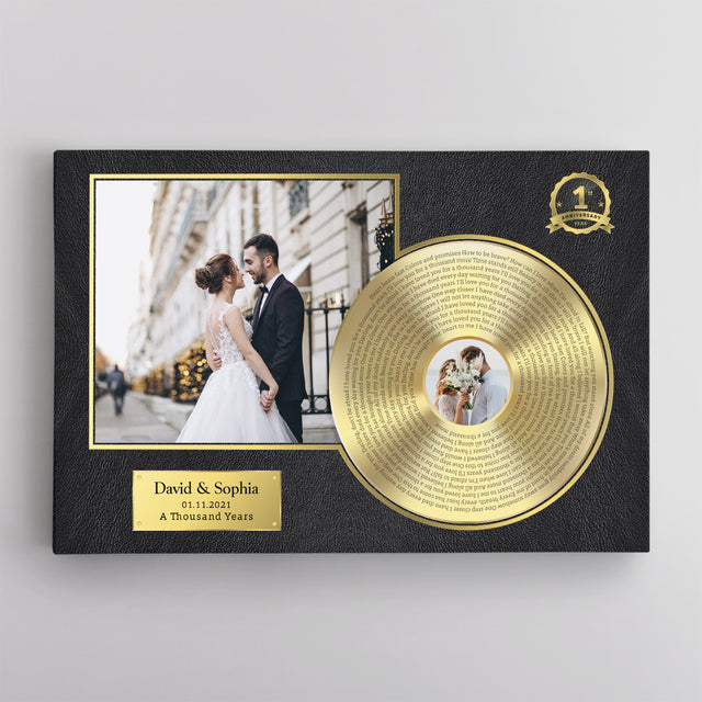 Personalized Name & Date, Upload Photo Gold Vinyl Record Canvas