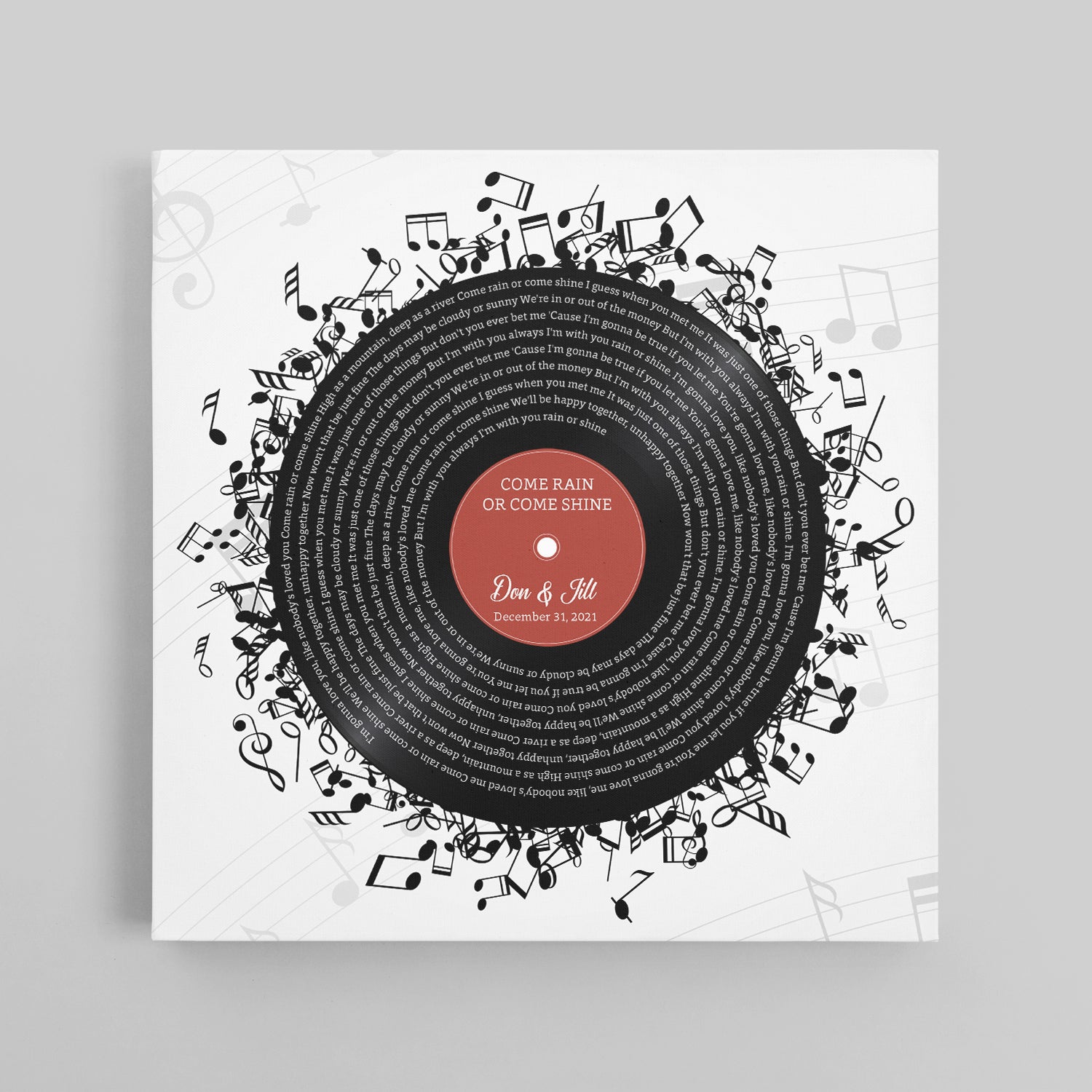 Custom Song Lyrics, Customizable Name And Date, Record Player Square Canvas Wall Art