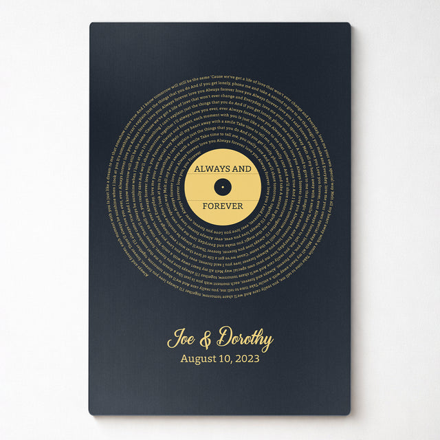 Personalized Gold Vinyl Song Lyrics Metal Print - Golden Anniversary
