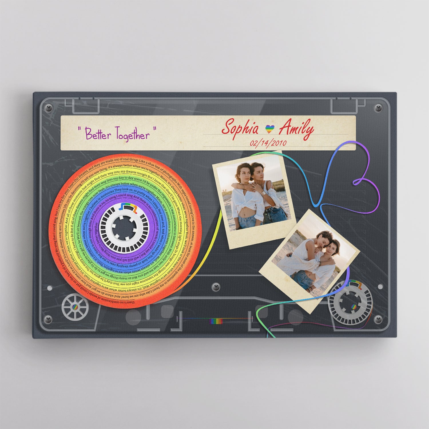 Custom Song Lyrics, Upload Photo And Customizable Text Cassette Tape, Rainbow Art, LGBT Canvas Wall Art