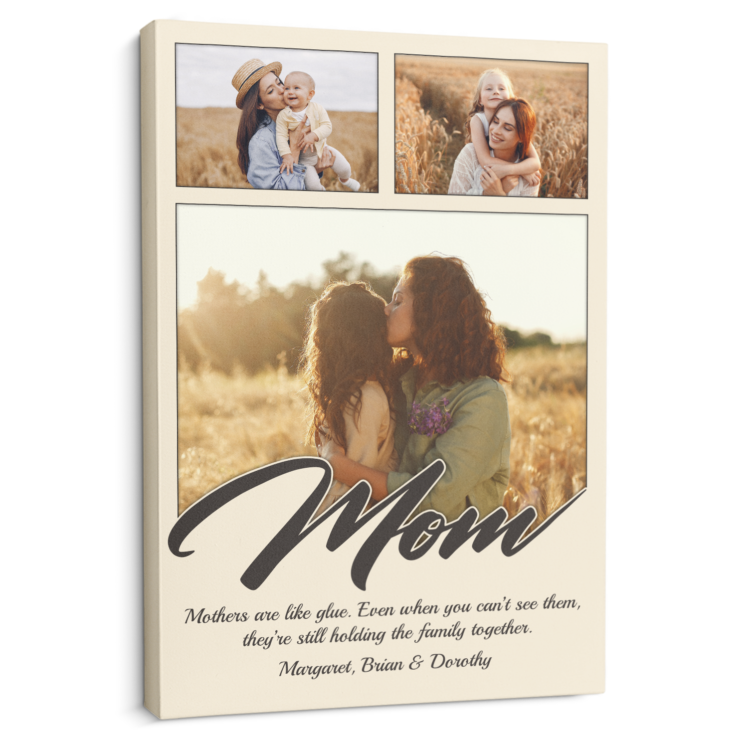 Personalized Mom Text & Photo Collage Canvas Custom 3 Pictures