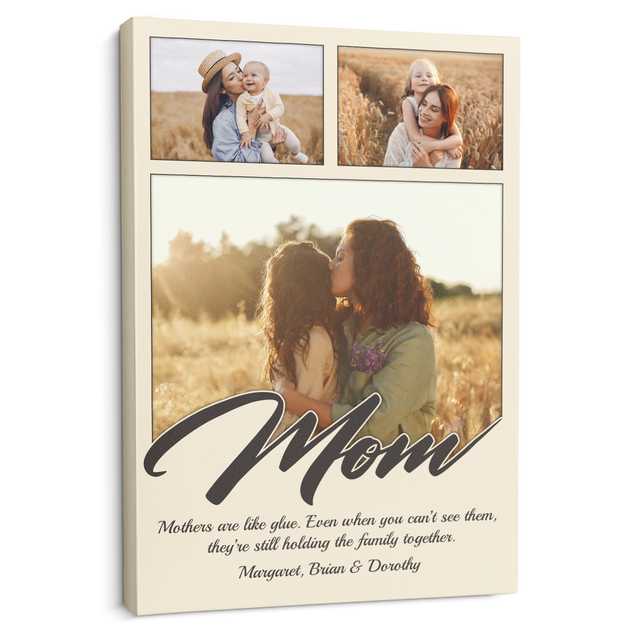 Personalized Mom Text & Photo Collage Canvas Custom 3 Pictures