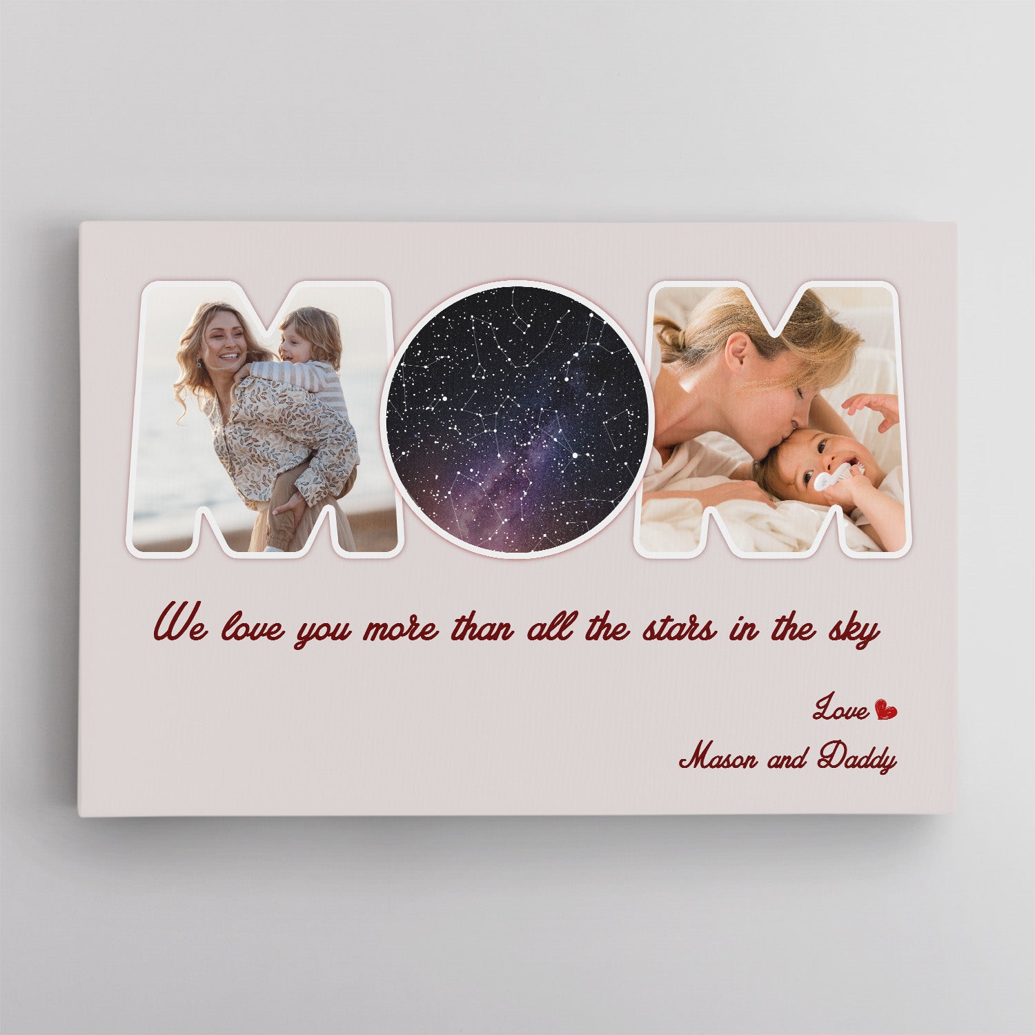 Light Grey Mom Star Map Photo Collage Canvas Print