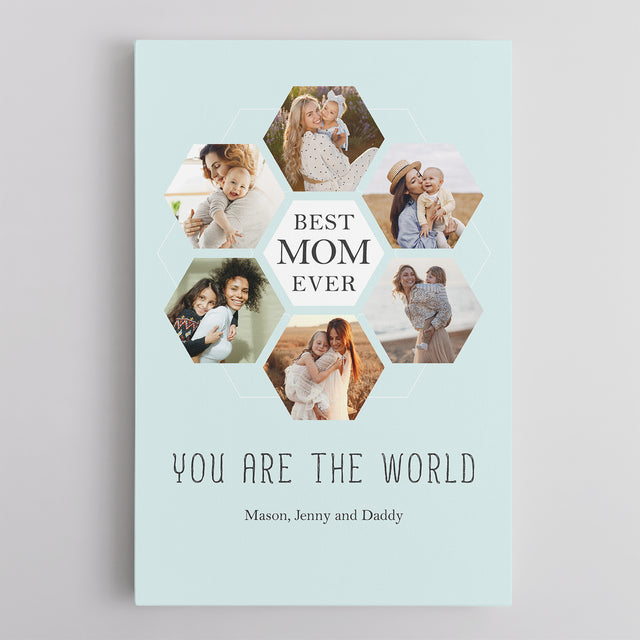 Best Mom Ever Custom Hexagon Photo Collage Canvas 6 Pictures