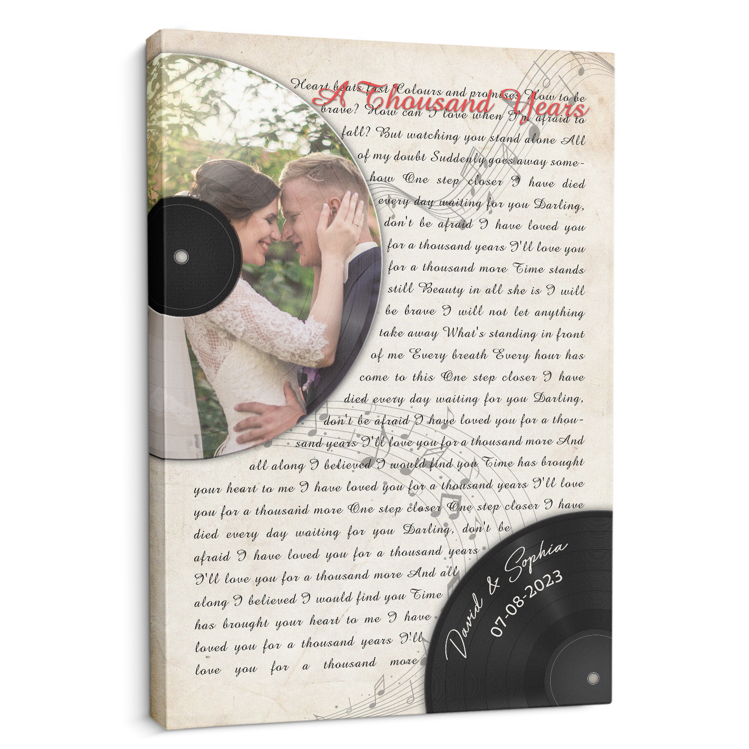 Custom Photo Name Date, Song Lyrics Canvas