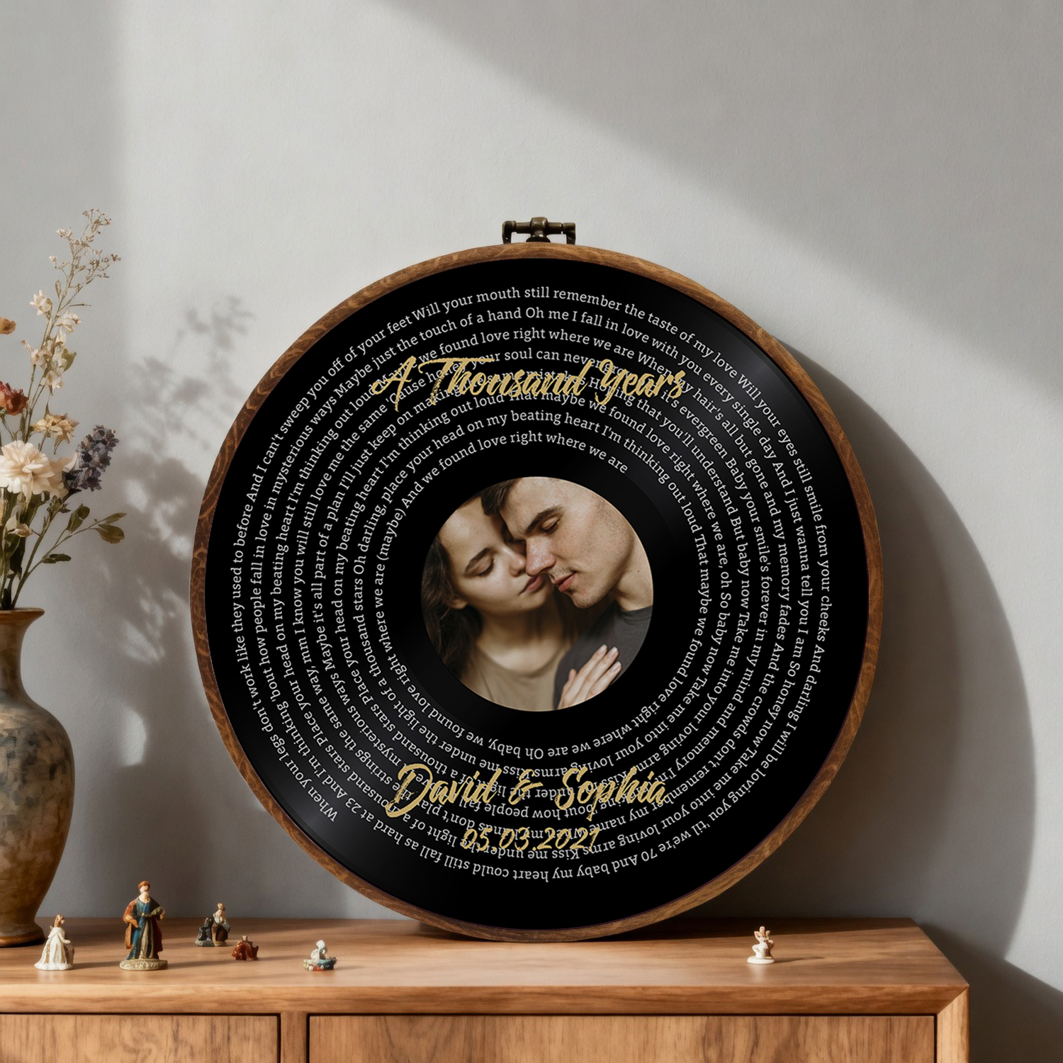 Personalized Song Lyrics Vinyl Record - Framed Round Wall Art - TONI01