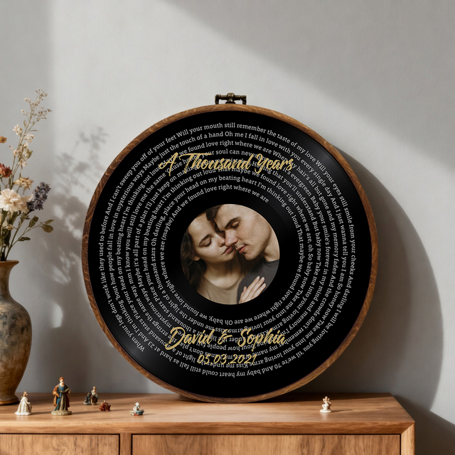 Personalized Song Lyrics Vinyl Record - Framed Round Wall Art - TONI01
