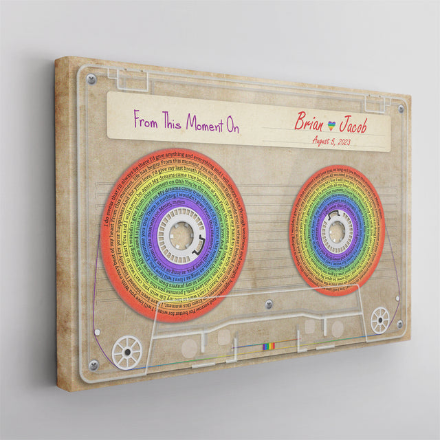 Customizable Music Song Lyrics Cassette Tape, Rainbow Gradient Art, LGBT Canvas Wall Art