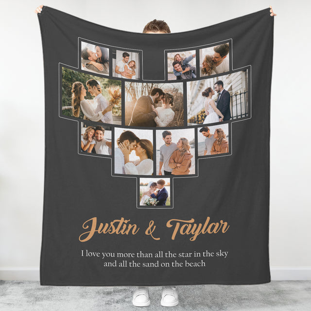 Personalized Heart Shape Photo Blanket - Custom Name & Message