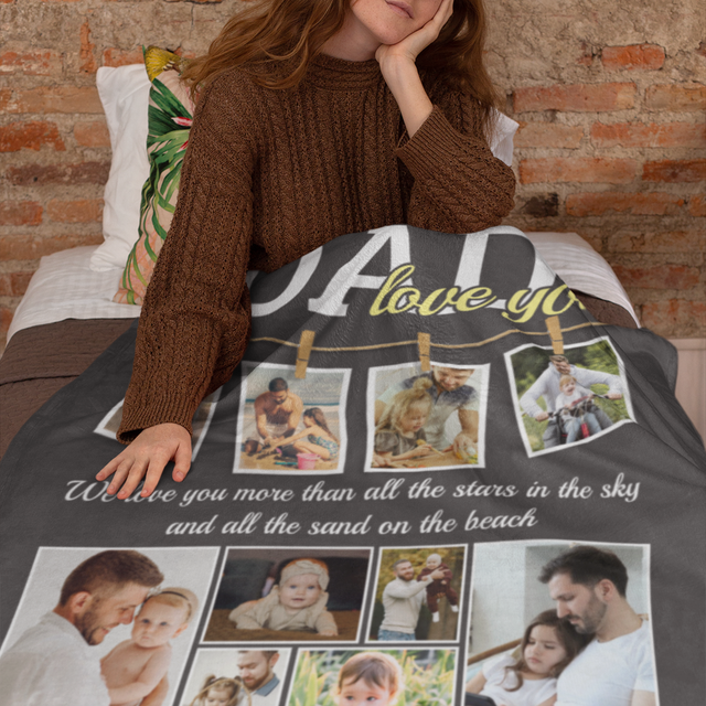 Dad, I Love You, 14 Pictures, Custom Photo Name Text Blanket